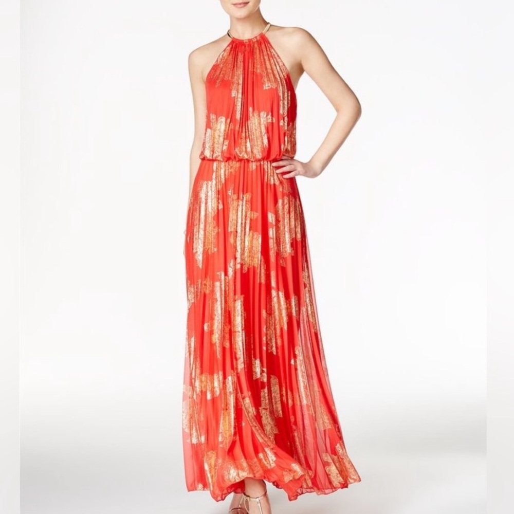 Gorgeous full length formal bright orange and gold gown. Size 14p